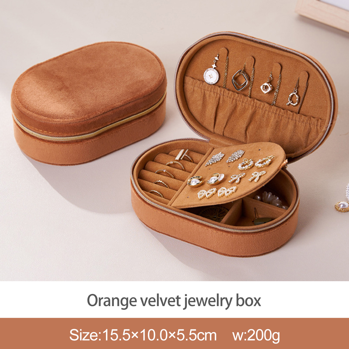 Boîte à bijoux en velours orange
