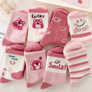 Children's Mid-Calf <b>Socks</b> Pink Strawberry <b>Bear</b> Anti-Slip Toddler <b>Socks</b> For Girls Spring Autumn Wear - Product Image 3