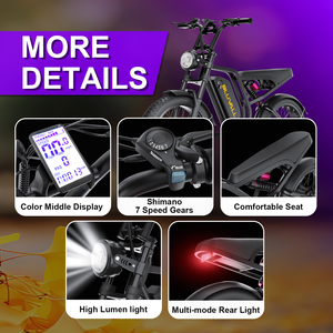 Bicicleta Eléctrica de Montaña de 52V 20AH con Motor sin Escobillas de 250W, Neumáticos Anchos de Alta Velocidad, Frenos de Disco Hidráulicos de 7 Velocidades para Desplazamientos Diarios, OEM - Product Image 3