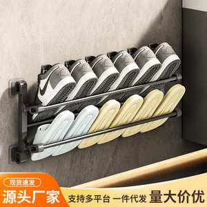 Bathroom <b>Shoe</b> <b>Rack</b> Double Layer <b>Wall</b> Mounted No Drill Behind Door Storage <b>Rack</b> Rectangular Shape Drainable Design - Product Image 2