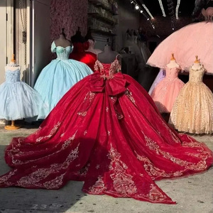 <span class=keywords><strong>Vestidos</strong></span> de Quinceañera LY-QD0190, Vestido de Baile Colorido de Lujo con Lentejuelas y Encaje, Sin Mangas, para Niñas de 15 Años, Vestido de Princesa Rojo, Talla Personalizable - Product Image 2
