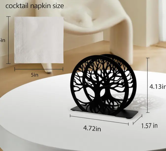 The modern black metal paper holder for dining table napkins is suitable for Western style restaurants and coffee shops