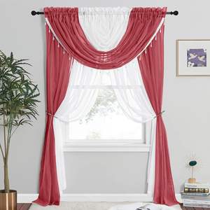 Fabrika toptan oturma odası pencere kırmızı perde 54X63 54X84 inç valance ile ekli düğün sırf perdeleri panelleri - Product Image 1