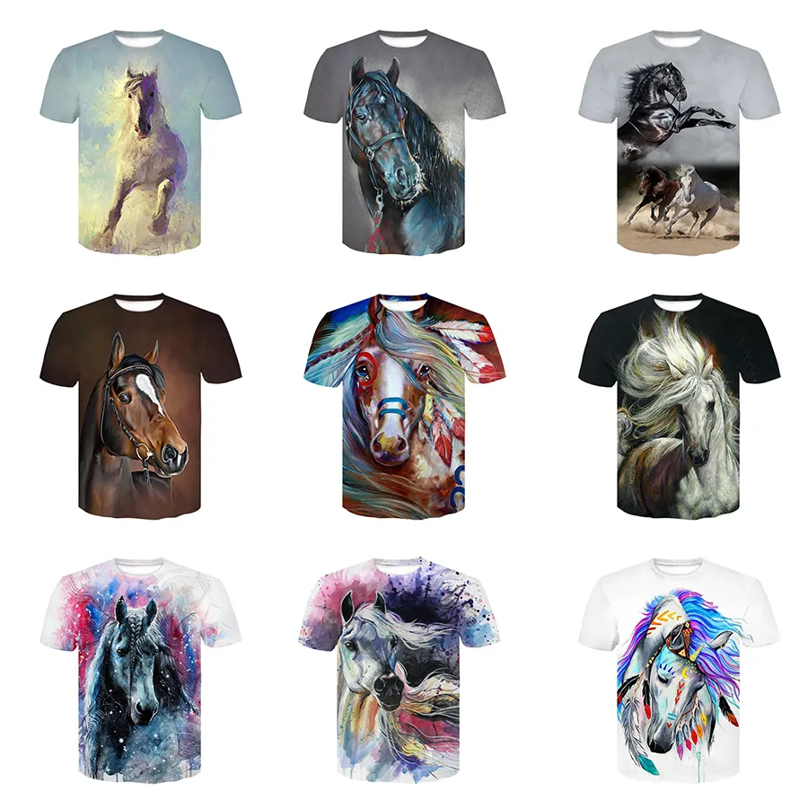 Camiseta con estampado 3D de caballo para hombre, camisetas divertidas con estampado de animales, Top de manga corta, ropa de calle