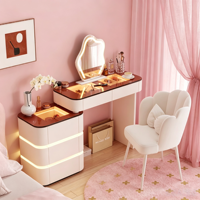Meja Rias Mewah Desain Baru dengan Lampu LED, Laci, Cermin Kaca, Penyimpanan, dan Tempat Makeup untuk Kamar Tidur, Grosir Furnitur