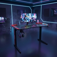 Bureau de jeu pour PC avec éclairage LED RGB extensible en fibre de carbone de 120 cm, avec charge sans fil, noir, table de jeu pour bureau, directement de l'usine