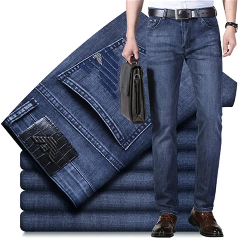Jeans slim extensible pour hommes, pantalon classique, droit et décontracté, grande taille, Europe et amérique, vente en gros d'usine