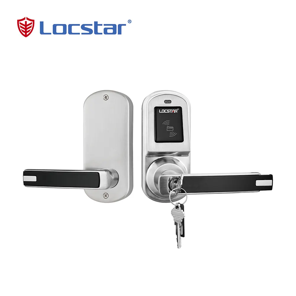 Locstar ล็อคประตูไม้แบบออฟไลน์สลักเดี่ยวอิเล็กทรอนิกส์ RF คีย์การ์ดระบบล็อคโรงแรมอัจฉริยะ RFID ล็อคโรงแรม