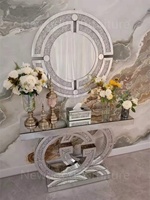 Console de salon miroir de luxe avec éclairage intégré, meuble de salle de séjour moderne en verre, 1 ensemble