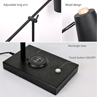 Lampe de table LED en métal style ferme, commande tactile, chargement sans fil QI, culot E14, lumière chaude (2700K), éclairage pour étude/lecture