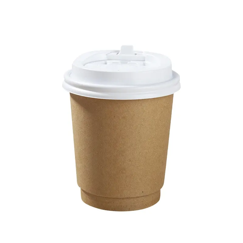 Tasses jetables double paroi 250 ml café chaud personnalisé OEM PL papier Kraft avec couvercle