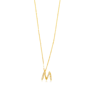 Collana con Ciondolo a Forma di Lettera M con Diamante, Catena in Acciaio Inossidabile da 6mm - Product Image 2