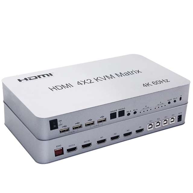4K@60 4-port Matrix KVM Switch 4X2 Kvm Switch 2 Port Dual Monitor 4 Port Dual Monitor KVM Switch Matrix Switcher USB