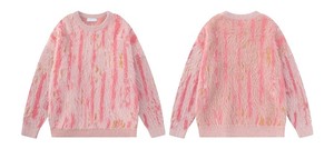 Custom Vertical Stripe Faux Mohair Crew Neck Sweater Unisex <b>Oversized</b> <b>Fluffy</b> Fuzzy Knitted Pullover Streetwear Knit <b>Jumper</b> - Product Image 4