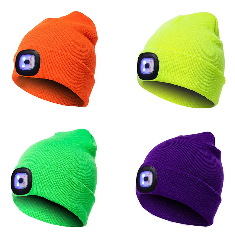 Unisex USB Rechargeable Cute Fashion Bright Color Outdoor Hat With Light Led Mens Beanie