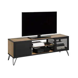 Công nghiệp phong cách phòng khách đồ nội thất phương tiện truyền thông giao diện điều khiển đơn vị kim loại gỗ TV bảng tủ với lưu trữ