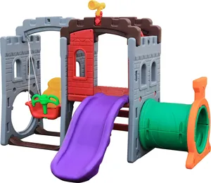 2022 Hot Selling 5 in 1 Plastic Playhouse with Slide and Swing Set for Kids