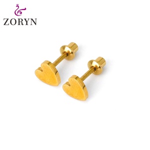 316LStainless Steel PVD 18K Gold Plated Screw <b>Back</b> Stud <b>Earrings</b> Hollow Triangle Heart Hypoallergenic Tarnish Resistant ForWomen - Product Image 3