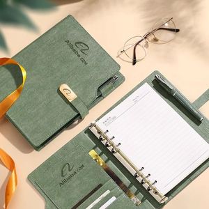 Carnet A5 en cuir de luxe pour bureau, avec couverture souple, reliure à anneaux, personnalisable, réutilisable, pour agenda professionnel - Product Image 4