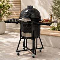 Barbecue Kamado en céramique de 22 pouces, fumoir au charbon de bois, isolation triple paroi, étagères latérales pliables, barbecue d'extérieur