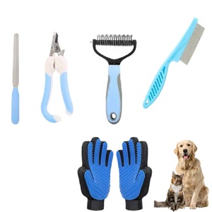6ピース動物多機能プラスチックネイルクリッパーファイルフリーコーム脱毛ブラシセット犬猫ペットグルーミングツールキット - Product Image 1