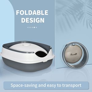 Caja de arena para gatos, de plástico, con cubierta, redonda, lados altos, 100 L, operación manual, para gatos de interior - Product Image 3