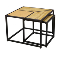 Rotin avec bois MDF Table basse en bois contemporaine Table d'appoint Design moderne avec pied en métal Salon Bureau Café Salon de thé