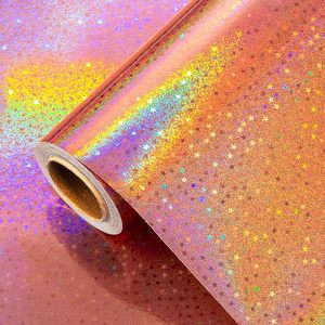 Iridescent Holographic Wrapping <b>Paper</b> <b>Roll</b> Pink Shiny Rainbow Star Pattern Gift <b>Wrap</b> for Party Decor - Product Image 6
