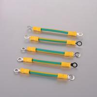 Kabel Harness Pembumian Kuning-Hijau, Kabel Jumper Terminal Cincin dengan Selubung Susut Panas untuk Sambungan Pembumian Kabinet