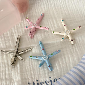 क्यूजिन नए आगमन रोमांटिक समुद्री स्टार हेयर पिन ग्लिटर डायमंड स्टडेड हेयर साइड क्लिप - Product Image 2
