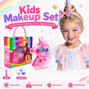 Kit de <span class=keywords><strong>Maquillaje</strong></span> Cosmético <span class=keywords><strong>para</strong></span> <span class=keywords><strong>Niñas</strong></span>, Unicornio Rosa, Seguro, No Tóxico, Lavable, Sombra de Ojos Colorida, Brillo, Colorete, Brocha, Set de Regalo - Product Image 4