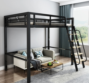 Cama Loft Moderna e Durável em Ferro Forjado, Conversível e Ajustável, Multifuncional para Apartamentos Pequenos e Escolas, Preta e Branca, Solteiro - Product Image 1
