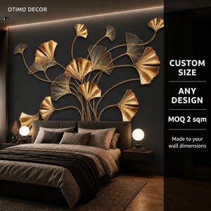 Custom Gold Ginkgo Wall Mural Oil Canvas <strong>Wallpaper</strong> Charcoal <strong>Black</strong> Metallic - Product Image 3