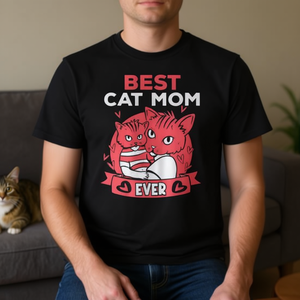 Camiseta Best Cat Mom Ever, unisex, para adultos, cuello redondo, manga corta, impresión digital - Product Image 3