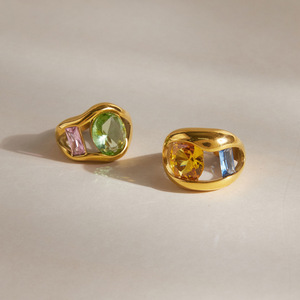 Bague ouverte en zircon <span class=keywords><strong>pour</strong></span> femme, plaquée or PVD, étanche, hypoallergénique, élégante, tendance, avec cristaux brillants, cadeau de bijoux - Product Image 2