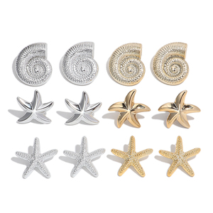 Summer New Marine Elements Holiday Jewelry Beach Seaside Accessories Personalized Gold Silver Plated CCB Starfish Conch Earrings - Product Image 1