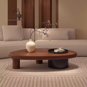Solid Wood <b>Coffee</b> <b>Table</b> Oval Shape Modern Design For Living Room <b>Small</b> Apartment - Product Image 3