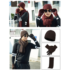 Ensemble 3 pièces chaud pour <span class=keywords><strong>homme</strong></span> hiver 2025 : <span class=keywords><strong>bonnet</strong></span>, écharpe et <span class=keywords><strong>gants</strong></span> en acrylique doux et épais avec logo personnalisé - Product Image 3