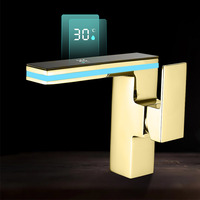 Robinet intelligent hydroélectrique avec affichage numérique, lumière ambiante 3D, capteur tactile, poignée unique, finition noir mat, moderne, pour salle de bain