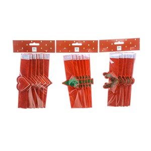 LOT DE 6 ANNEAUX DE NAPPE EN FEUTRE ROUGE 18X5CM AVEC DÉCORATION DE NOËL - Product Image 1