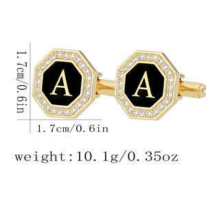 <span class=keywords><strong>Gemelos</strong></span> de aleación con estilo con <span class=keywords><strong>26</strong></span> letras inglesas doradas a la nueva moda para hombre clásico - Product Image 6