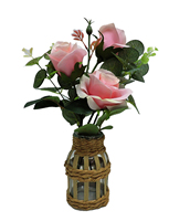 Rose artificielle réaliste faite à la main, avec vase en verre, pour la maison, mariage, Thanksgiving, remise de diplôme, Noël, Nouvel An