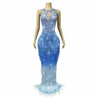 Robe de soirée élégante vintage pour femmes AD2723 de haute qualité, longue, faite à la main, avec cristaux et strass, à franges