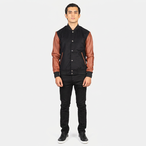 College Men's Varsity Letterman Baseball Team Style Stand Collar Breathable Custom Embroidery <b>Slim</b> <b>Fit</b> Oversized Fashion <b>Jacket</b> - Product Image 1