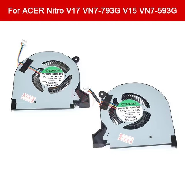 New CPU GPU Fan For ACER Nitro V17 VN7-793G / ACER V15 VN7-593G DC5V 4-Pin Laptop Cooler EG75070S1-C350-S9C EG75070S1-C360-S9C