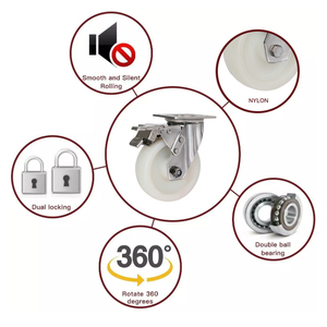 8 Inch Nylon Thép Không Gỉ Dày Cố Định Hướng Phanh Xe Đẩy Bánh Xe Công Nghiệp Heavy Duty Bánh Xe Bánh Xe - Product Image 2