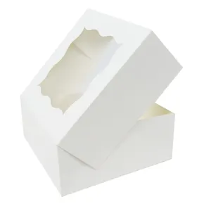 Caja de cartón blanca de grado alimenticio con logotipo personalizado, OEM, para regalo de cumpleaños, pastelería, pastel, con ventana transparente