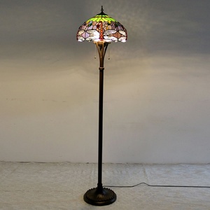 LongHuiJing Tiffany Traditional E27 LED Floor <b>Lamp</b> 63Inch Multicolored Stained Glass Dragonfly Resin <b>Base</b> Easy Installation - Product Image 3