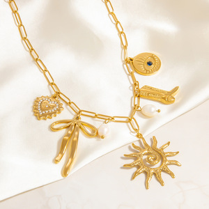 สร้อยคอชุบทองพร้อมจี้รูปโบว์ดวงอาทิตย์สำหรับผู้หญิง แฟชั่นจี้ห้อยคอ เครื่องประดับ - Product Image 4