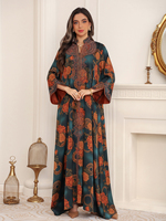 Luxuriöses Vintage-Blumendruck-Abaya-Kleid mit Stehkragen und Stickerei, Modest Couture Kaftan Abaya Bedrucktes Langes Kleid